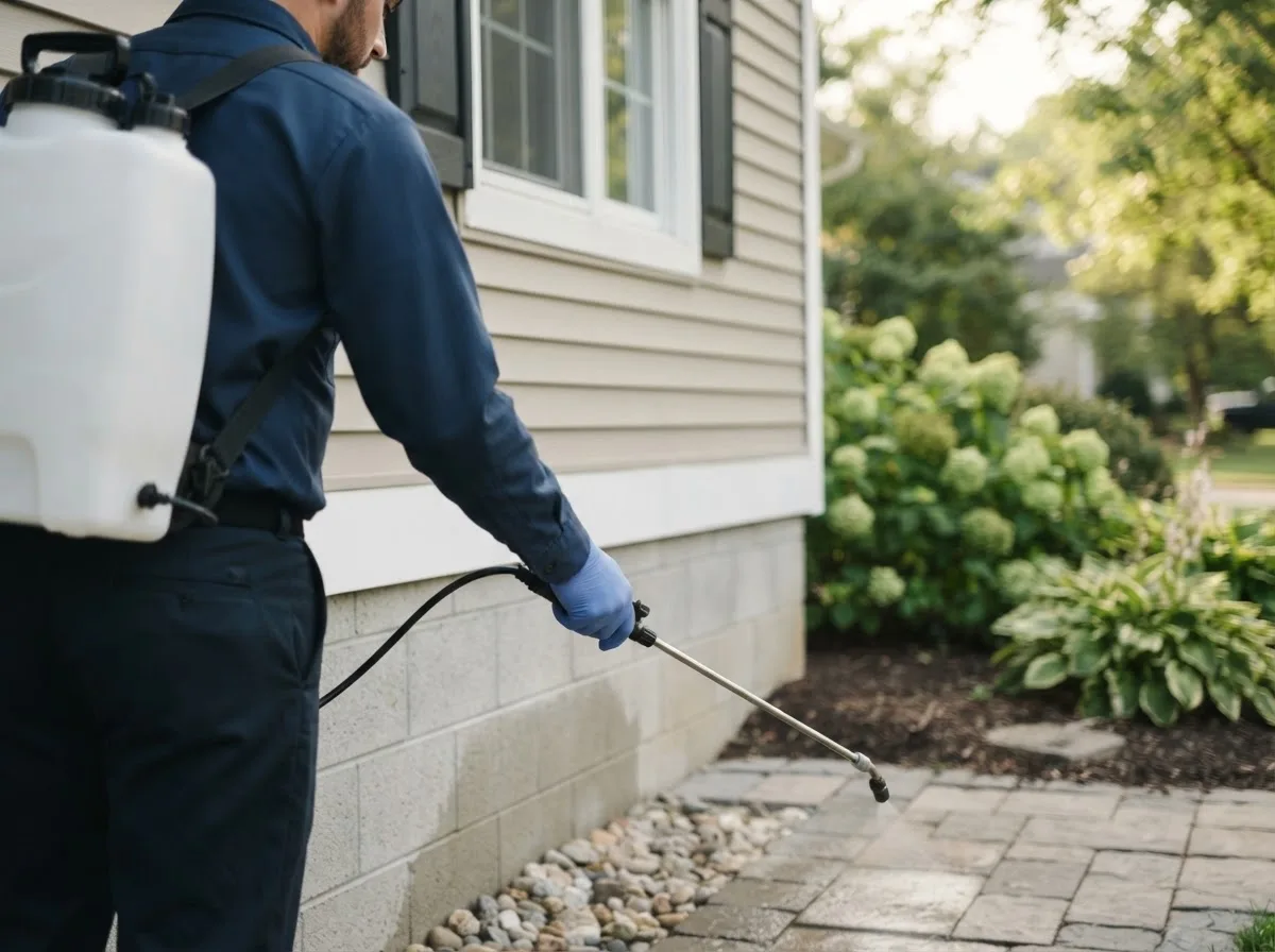Pest control technician inspecting a home in Carbon, IA